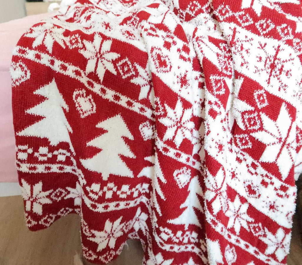Red Christmas Throw Blanket for Couch, Fluffy Cozy Soft Blanket, Xmas Throw Blanket for Bed Sofa and Gift (50" X 60", Red Reindeer)