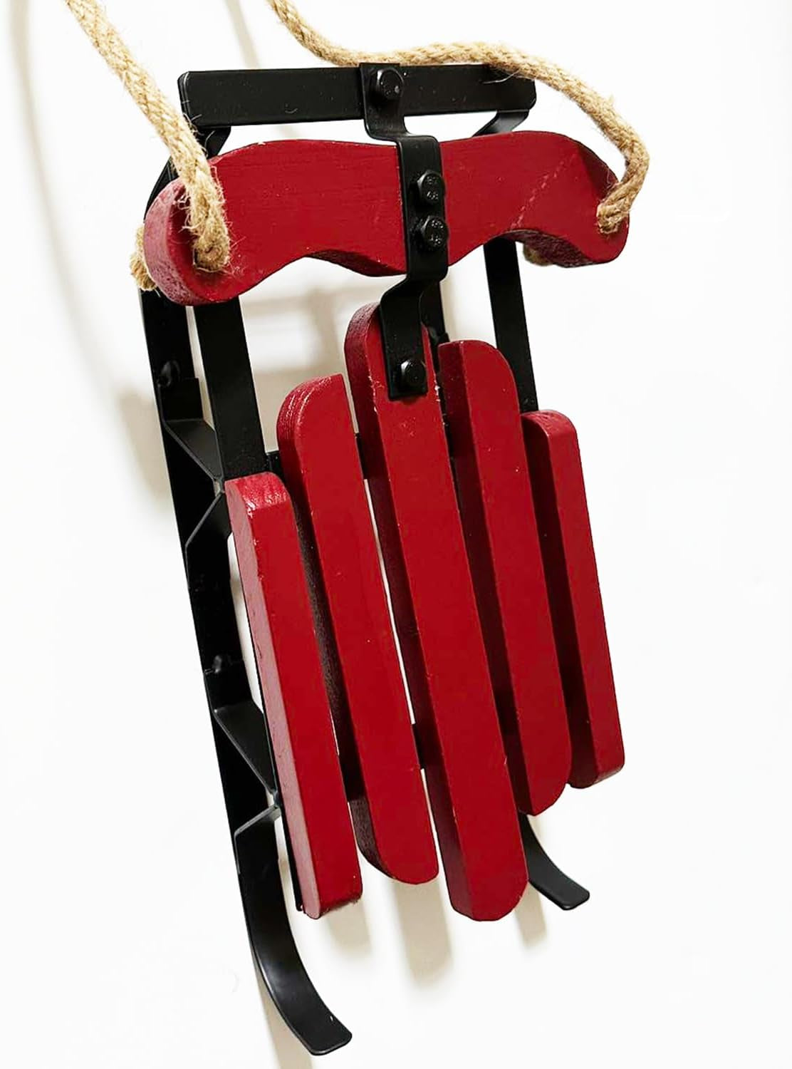 Rustic Hanging Wooden Santa Sled Wall Decor, Old Fashioned Decorative Hanging Sleigh Christmas Tree Decoration Wood Sleds Outdoor Yard Decorations (Small)