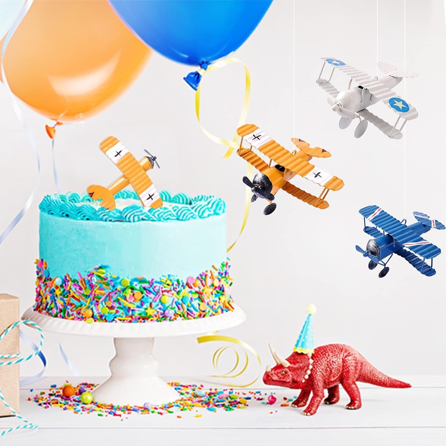 Airplane Hanging Ornament Vintage Mini Metal Airplane Decor Decorations Model Aircraft Biplane Pendant for Room, Cake Toppers, Photo Props, Christmas Tree, Desktop