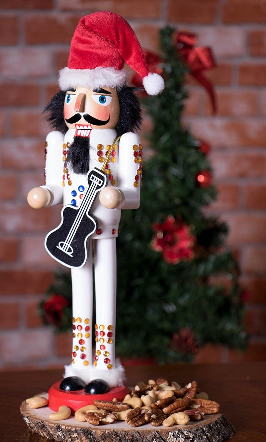 Rockstar 15 Inch Traditional Wooden Nutcracker, Festive Christmas Décor for Shelves and Tables