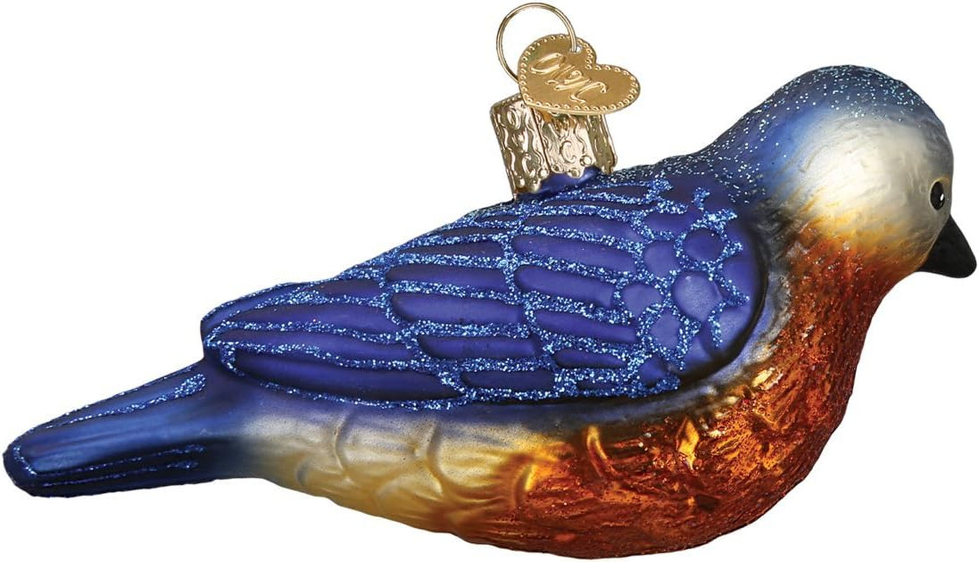Ornaments: Bird Watcher Collection Glass Blown Ornaments for Christmas Tree, Wester Bluebird