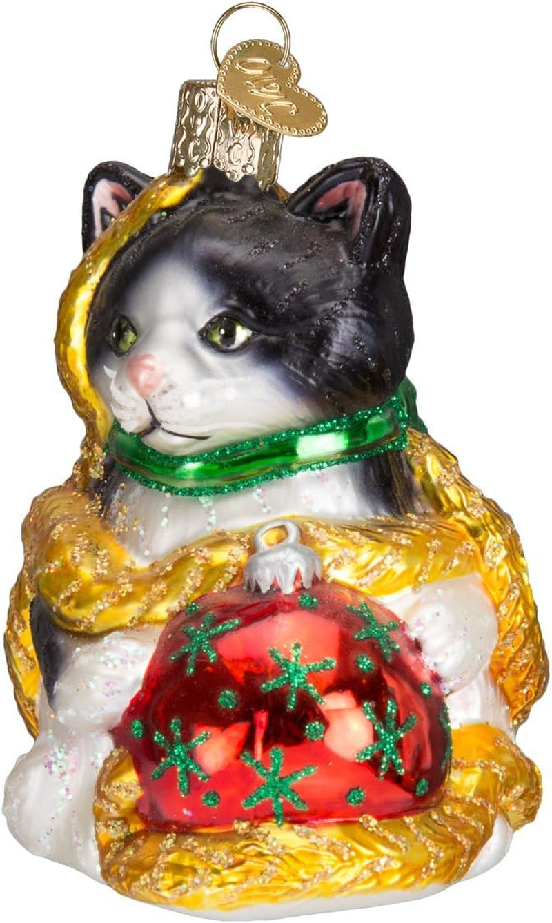 Ornaments: Holiday Kitten Glass Blown Ornaments for Christmas Tree (12223)