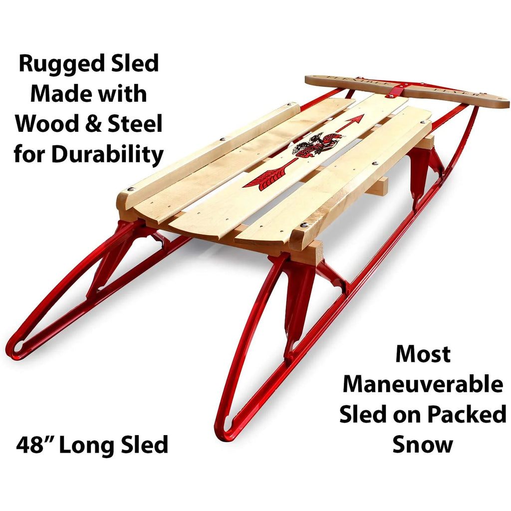 1048 Metal Runner Steel & Wood Snow Slider Sled, 48 Inch