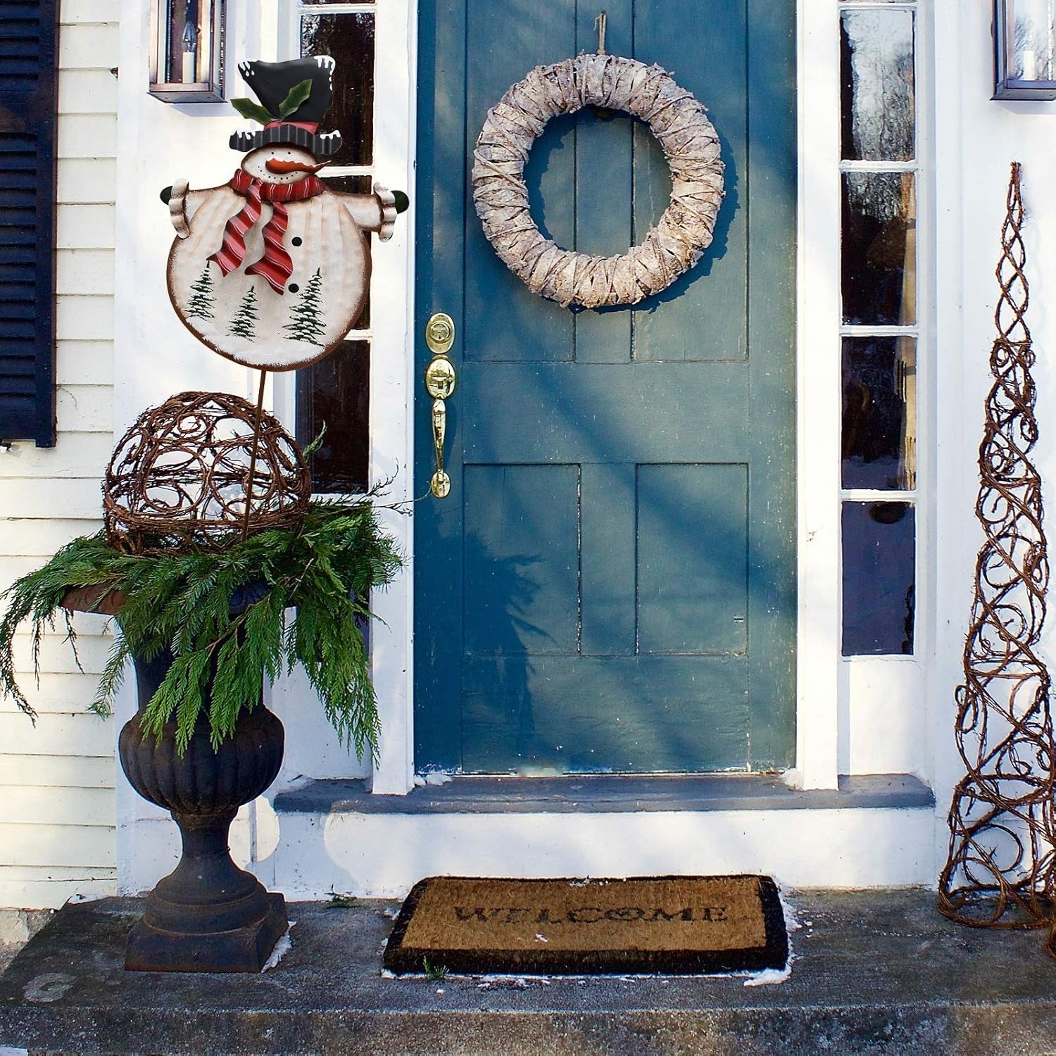 Christmas Snowman Decorative Garden Stake, Metal Snowman Yard Stake Outdoor Christmas Stake Decoration for Xmas Holiday Lawn Yard 38" H(Red Scarf)