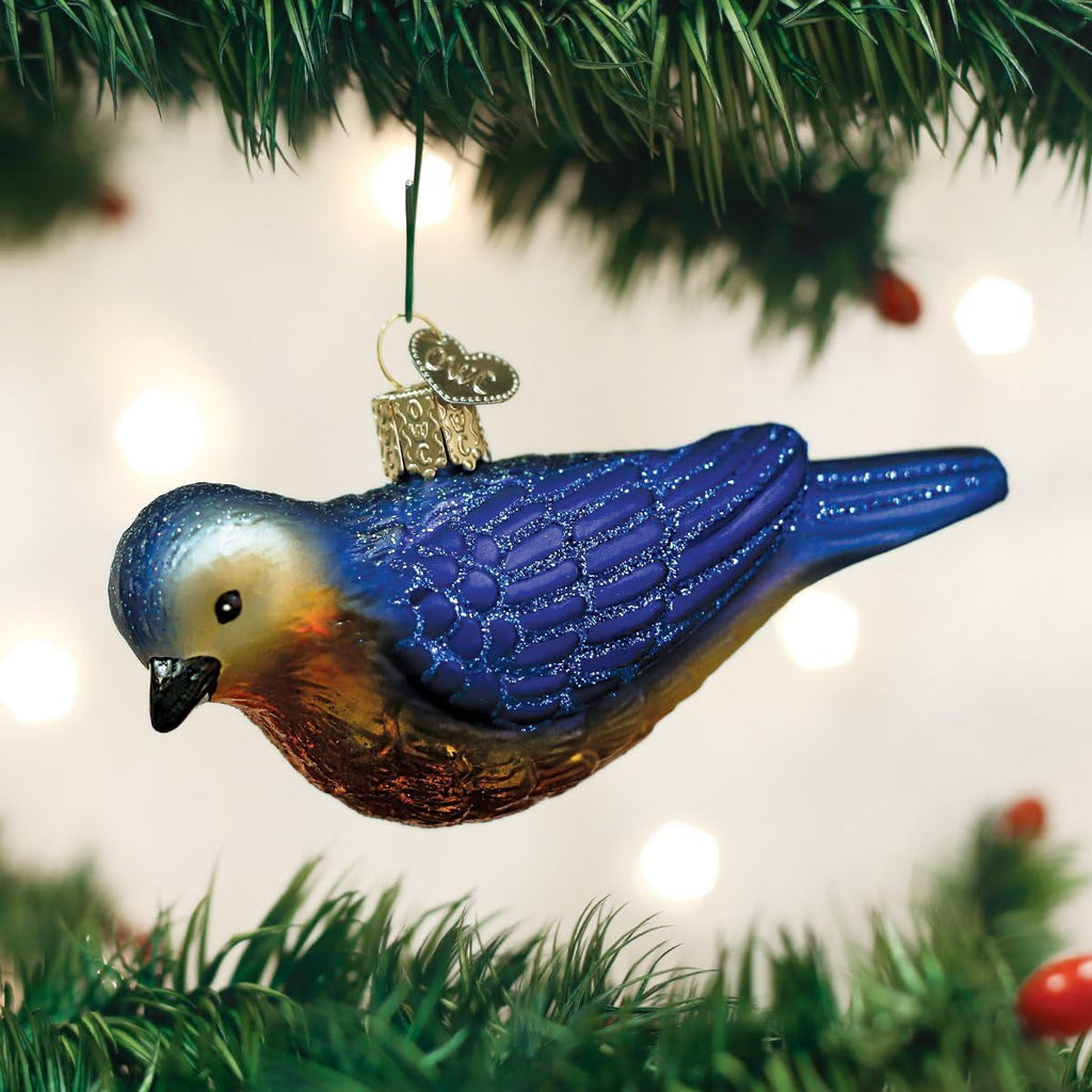 Ornaments: Bird Watcher Collection Glass Blown Ornaments for Christmas Tree, Wester Bluebird