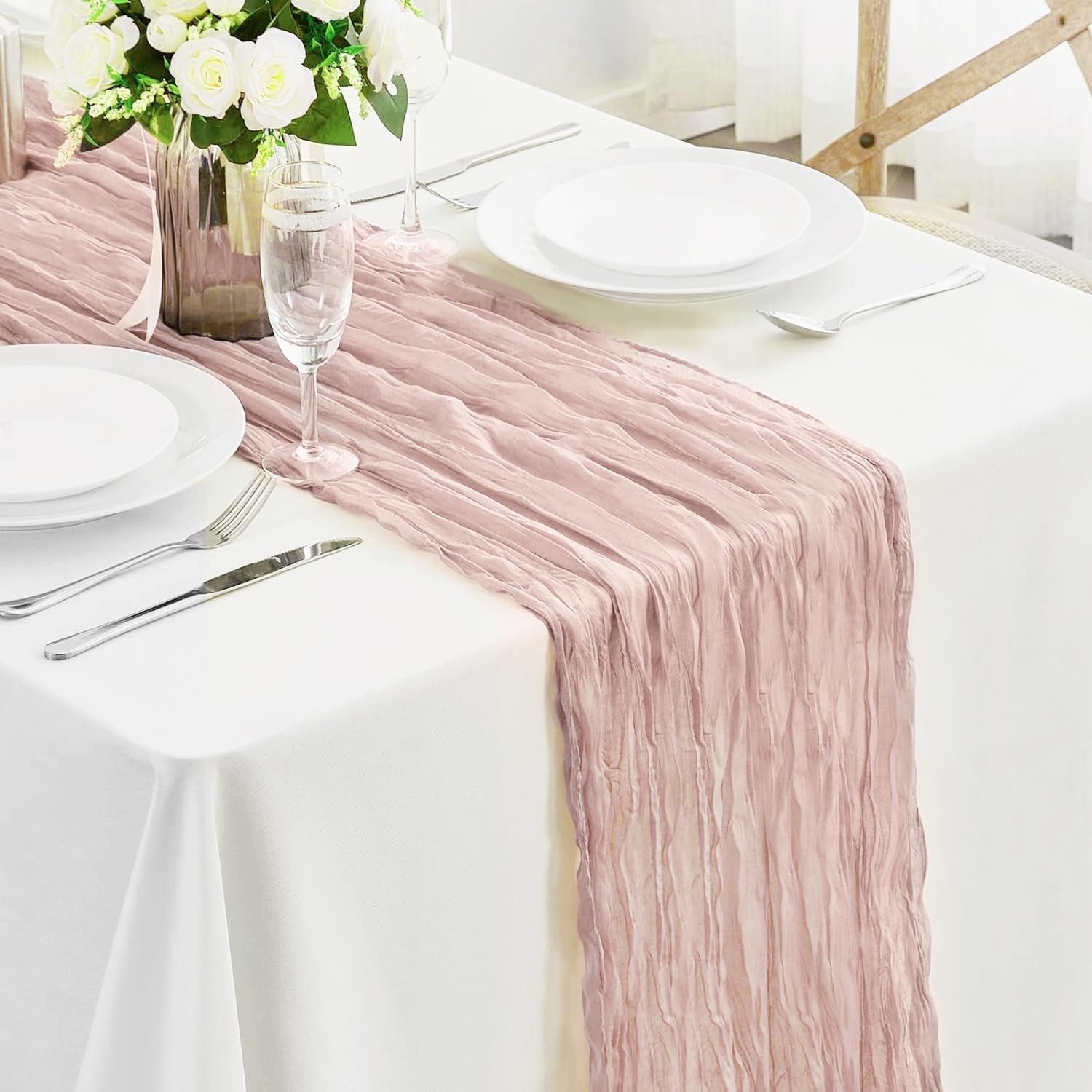 Dust Pink Table Runner 17X108 Inches for 1 Pack Galentines Day Decor Cheesecloth Table Runner 9FT Boho Decor Spring Tablerunner for Wedding Party Easter Table Decorations Baby Shower
