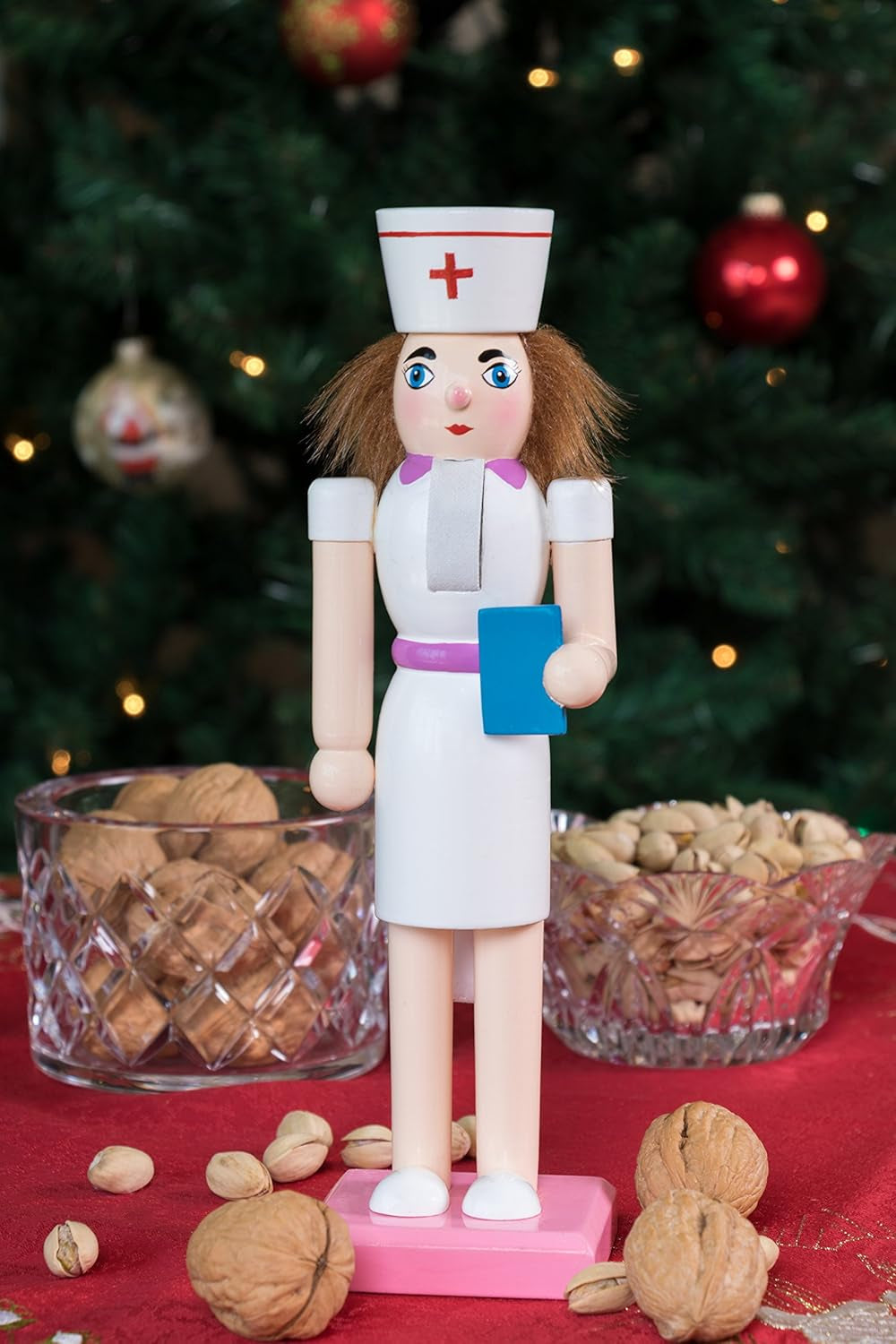 Nurse 10 Inch Traditional Wooden Nutcracker, Festive Christmas Décor for Shelves and Tables