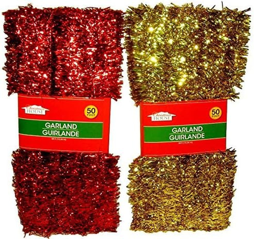 Christmas Decor - Tinsel Garlands, 50 Ft. (Set of 2) (Red & Gold)