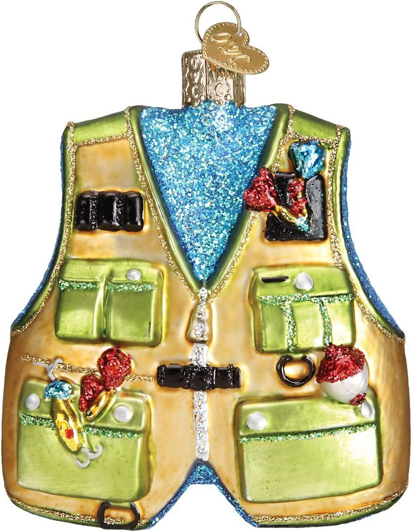 Ornaments: Fishing Vest Glass Blown Ornaments for Christmas Tree (44091)
