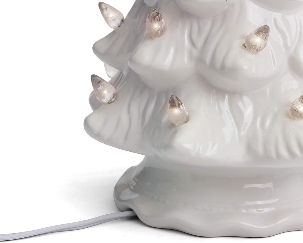 Ceramic Christmas Tree with Lights - Vintage White (Small, 6.75 Inch)