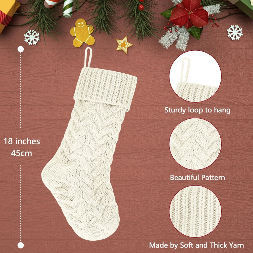 Pack 6,14" Unique Ivory White Knit Christmas Stockings Style3