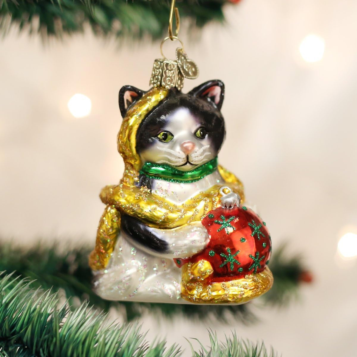 Ornaments: Holiday Kitten Glass Blown Ornaments for Christmas Tree (12223)