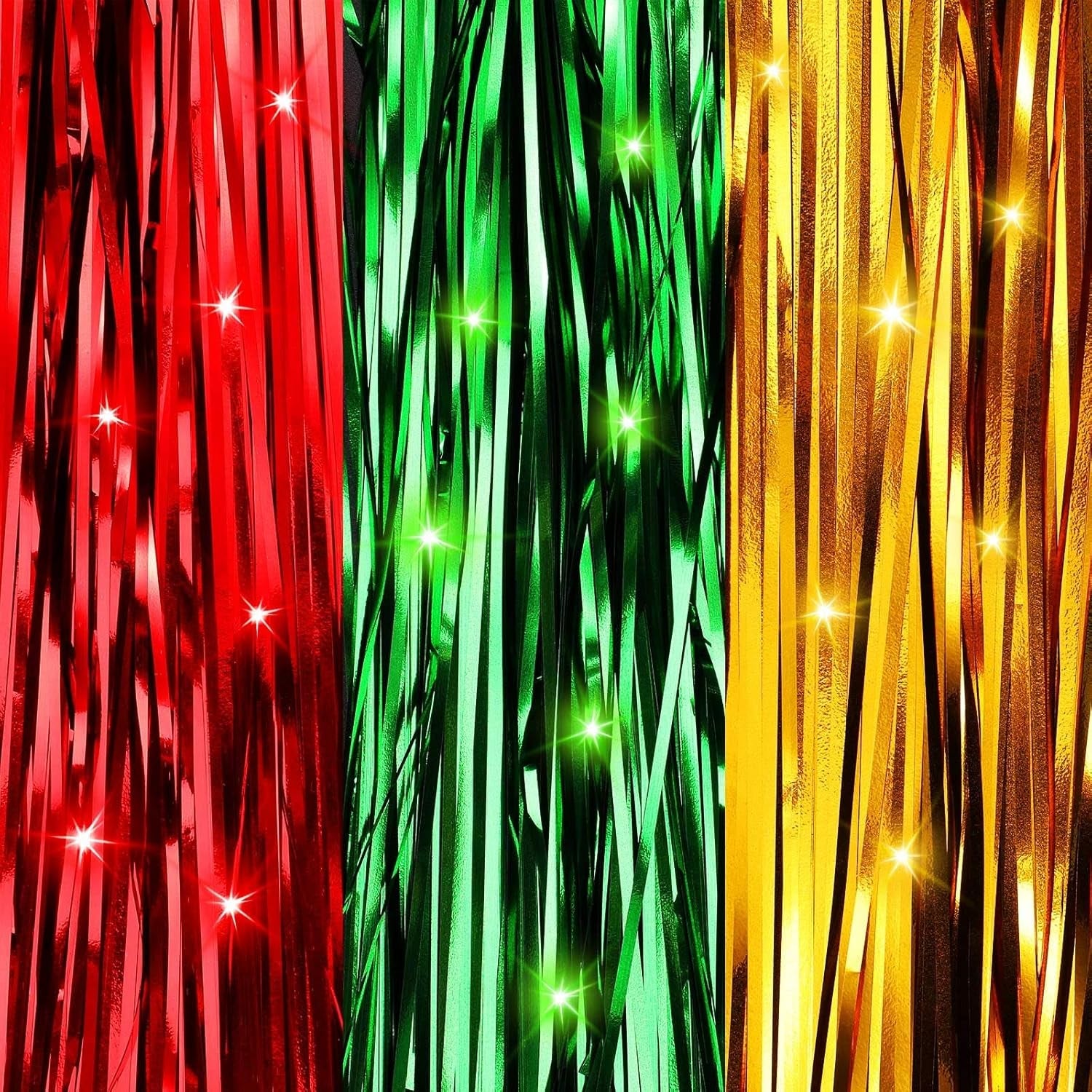 Christmas Icicles Decorations - 18 Inch Shimmer Tinsel Foil Fringes with Iridescent Icicles (Red, Gold, Green, 6000 Strands) for Xmas Holiday
