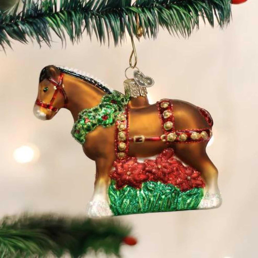 Ornaments: Holiday Clydesdale Glass Blown Ornaments for Christmas Tree