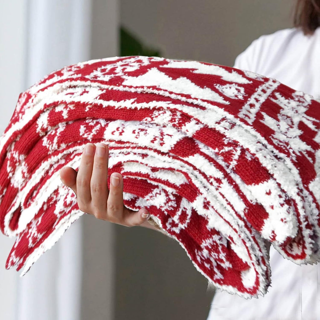 Red Christmas Throw Blanket for Couch, Fluffy Cozy Soft Blanket, Xmas Throw Blanket for Bed Sofa and Gift (50" X 60", Red Reindeer)