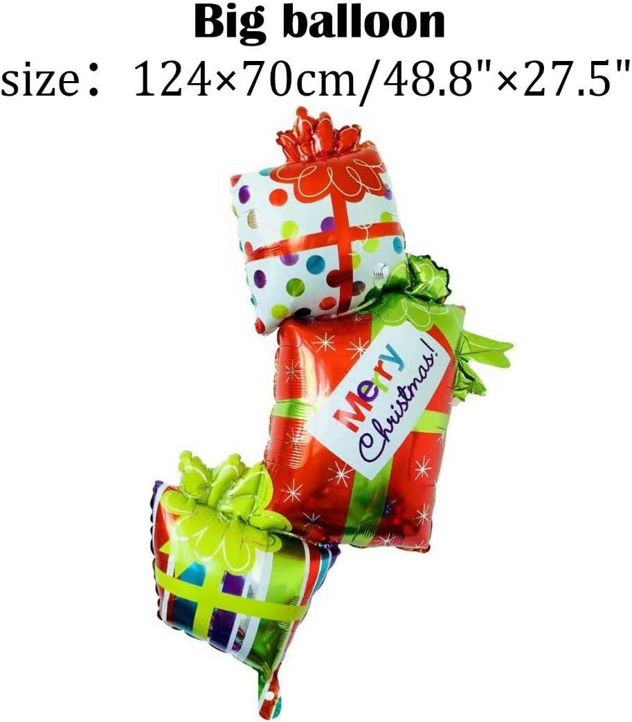 Christmas Decor Balloons, Giant 7Pcs Mylar Foil Balloon Set, Santa Claus, Elk, Snowman, Reindeer, Candy Cane, Tree, Xmas Party Supplies