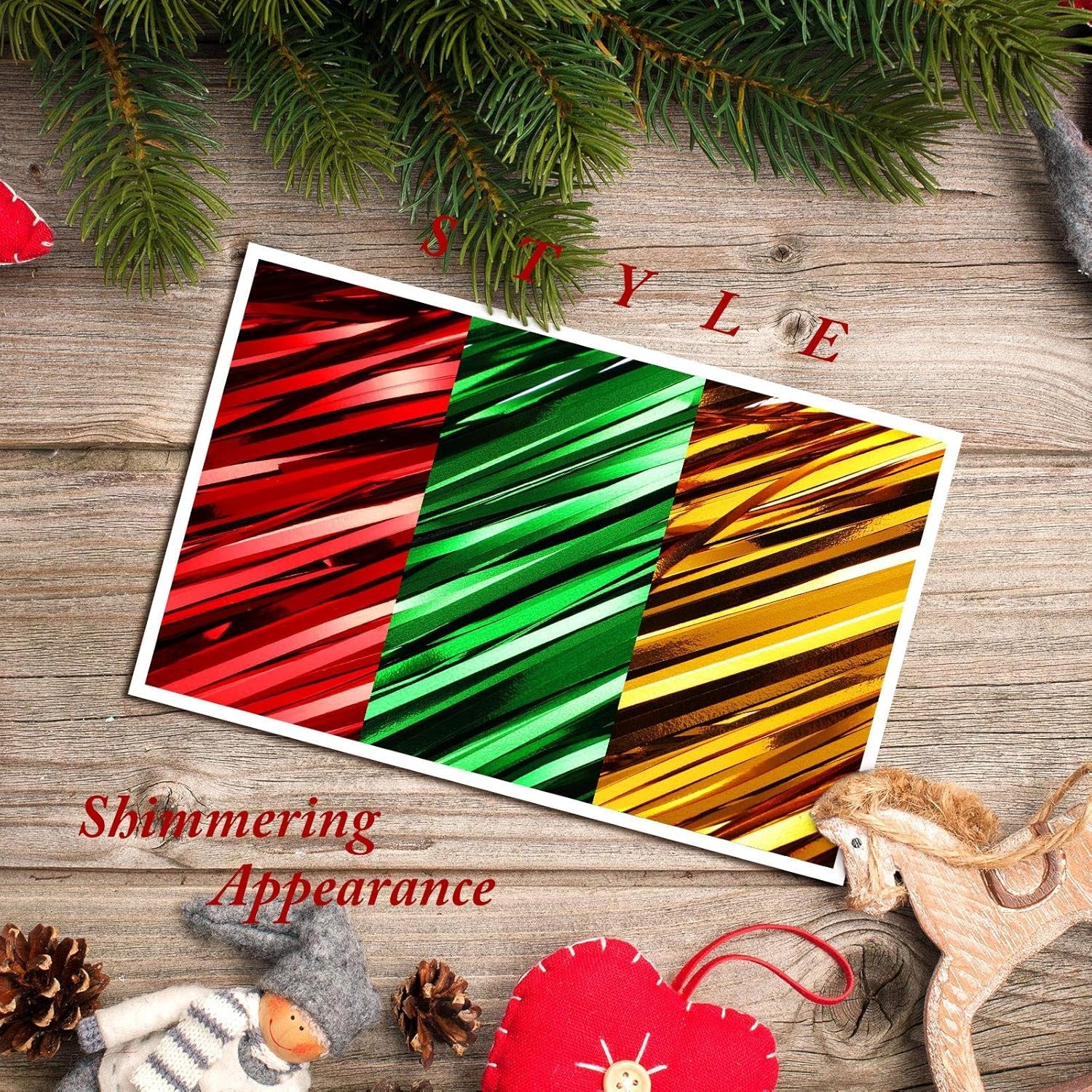 Christmas Icicles Decorations - 18 Inch Shimmer Tinsel Foil Fringes with Iridescent Icicles (Red, Gold, Green, 6000 Strands) for Xmas Holiday