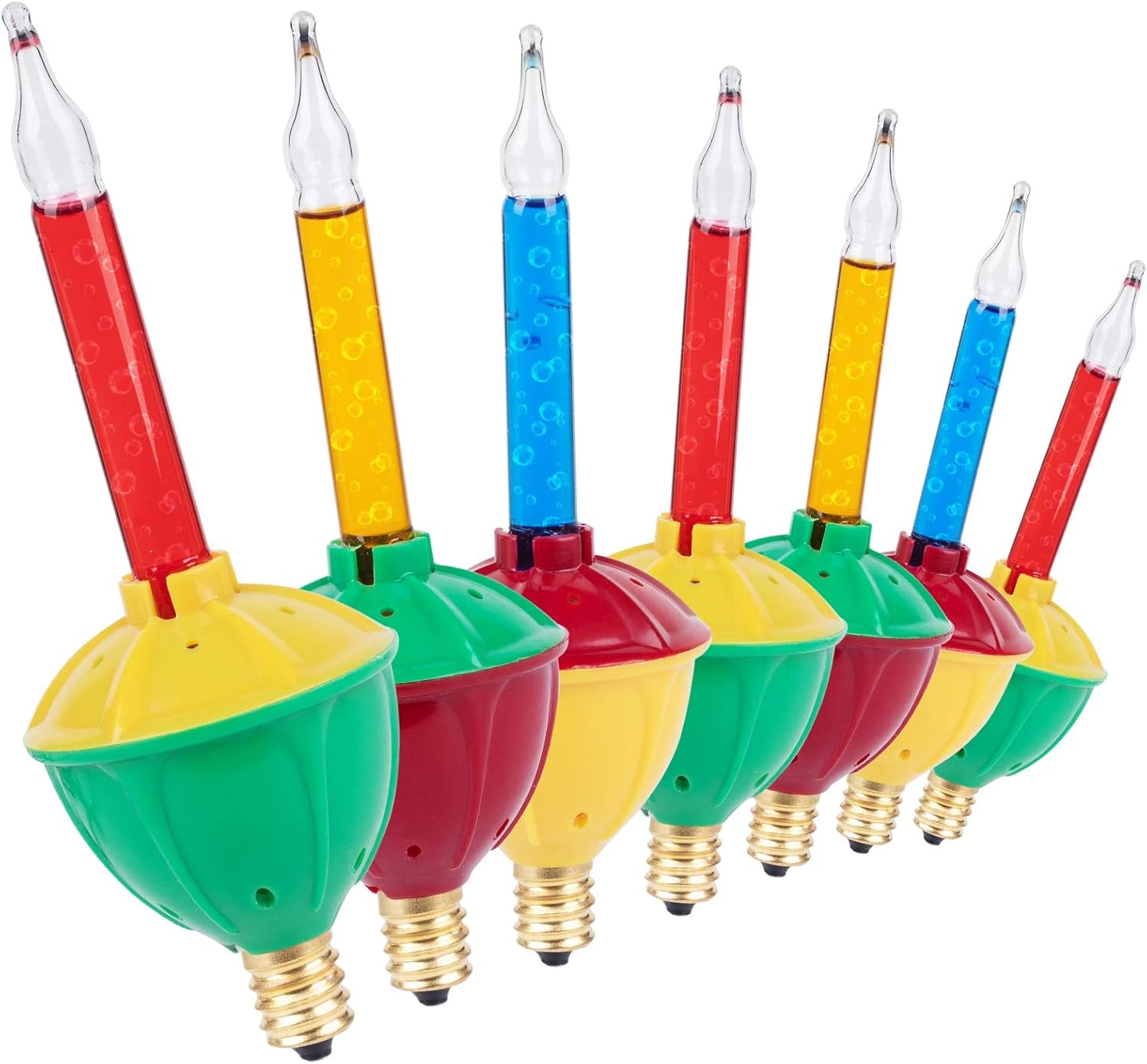 7 Pack Replacement Bubble Lights Bulbs, Multi-Color Bubble Fluid Lights Bulbs, Vintage Christmas Lights for Xmas Christmas Tree Decorations, C7/E12 Candelabra Base, Red, Orange, and Blue