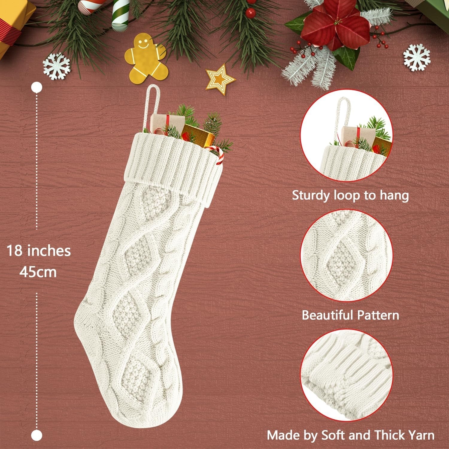 18" 4PCS Unique Burgundy Knit Christmas Stockings,Style2