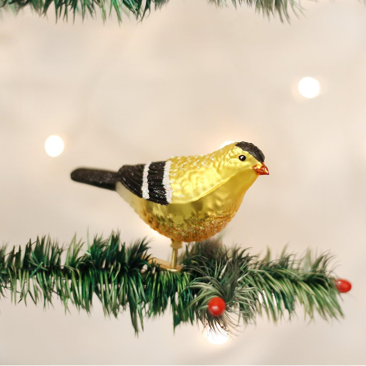 Ornaments: Bird Watcher Collection Glass Blown Ornaments for Christmas Tree, American Goldfinch