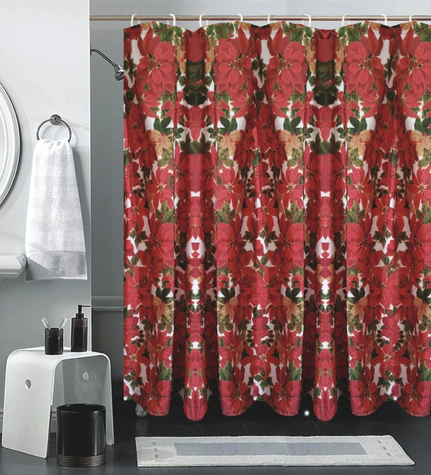 Decorative Christmas Printed Design Shower Curtain, 72" X 72", Botanical