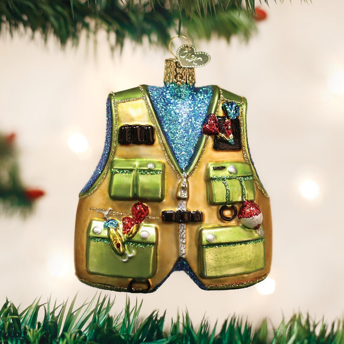 Ornaments: Fishing Vest Glass Blown Ornaments for Christmas Tree (44091)
