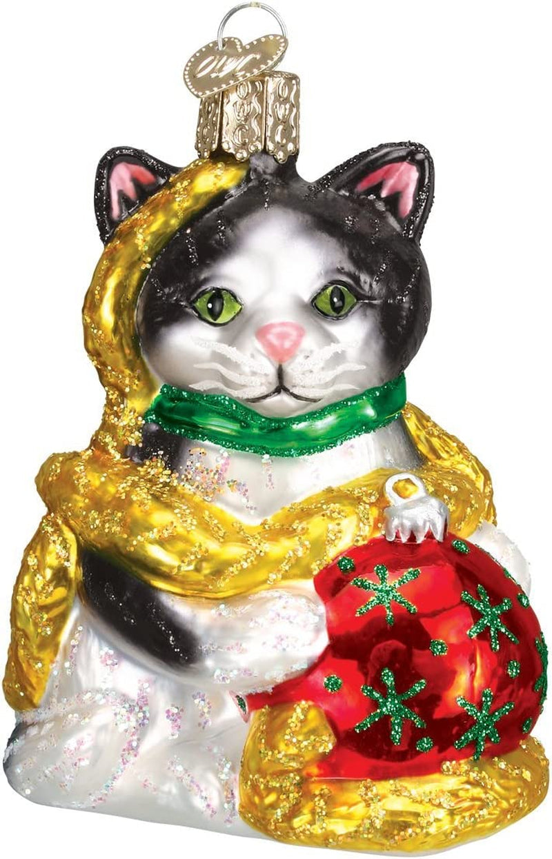 Ornaments: Holiday Kitten Glass Blown Ornaments for Christmas Tree (12223)