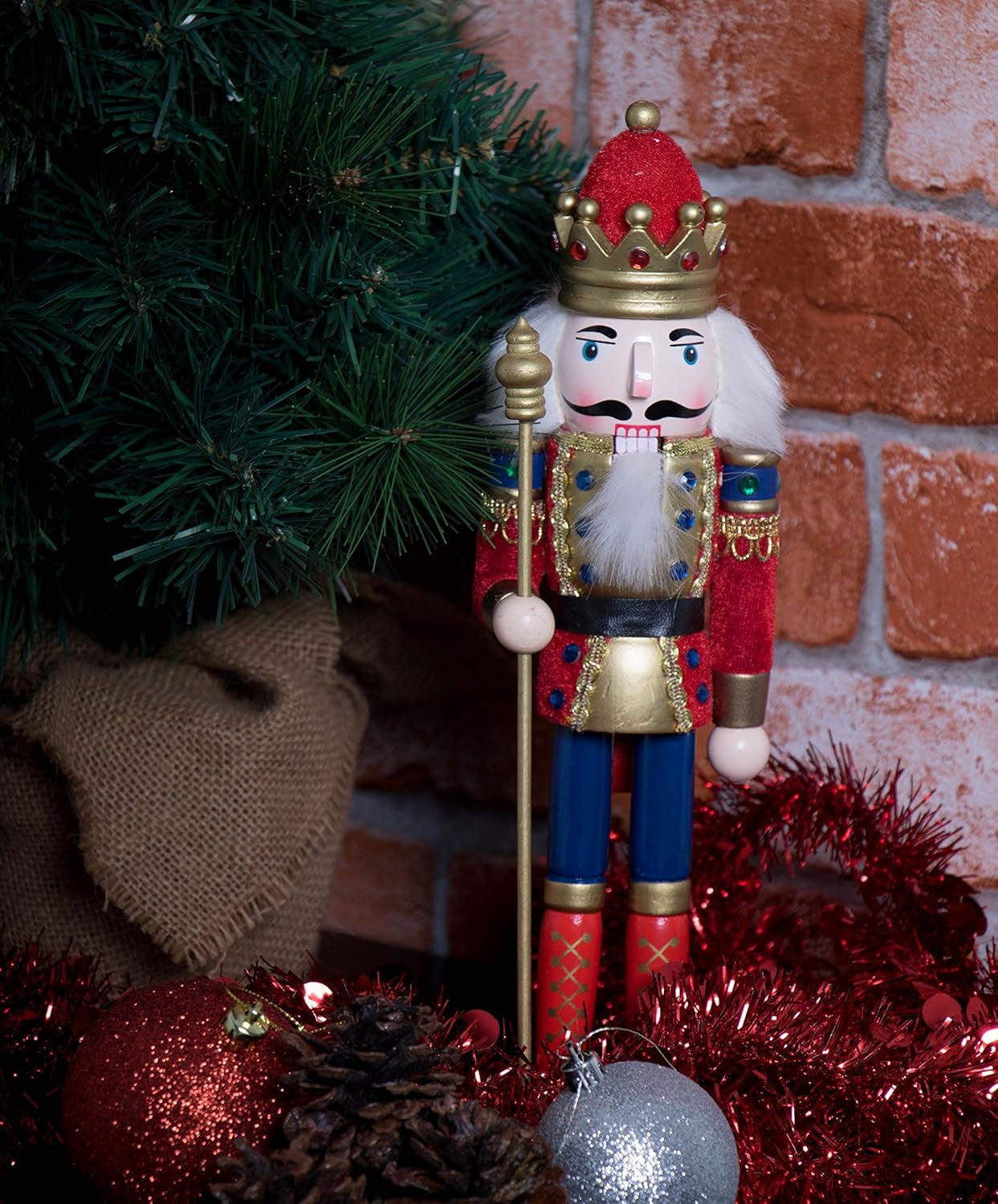 Red Prince 12 Inch Traditional Wooden Nutcracker, Festive Christmas Décor for Shelves and Tables