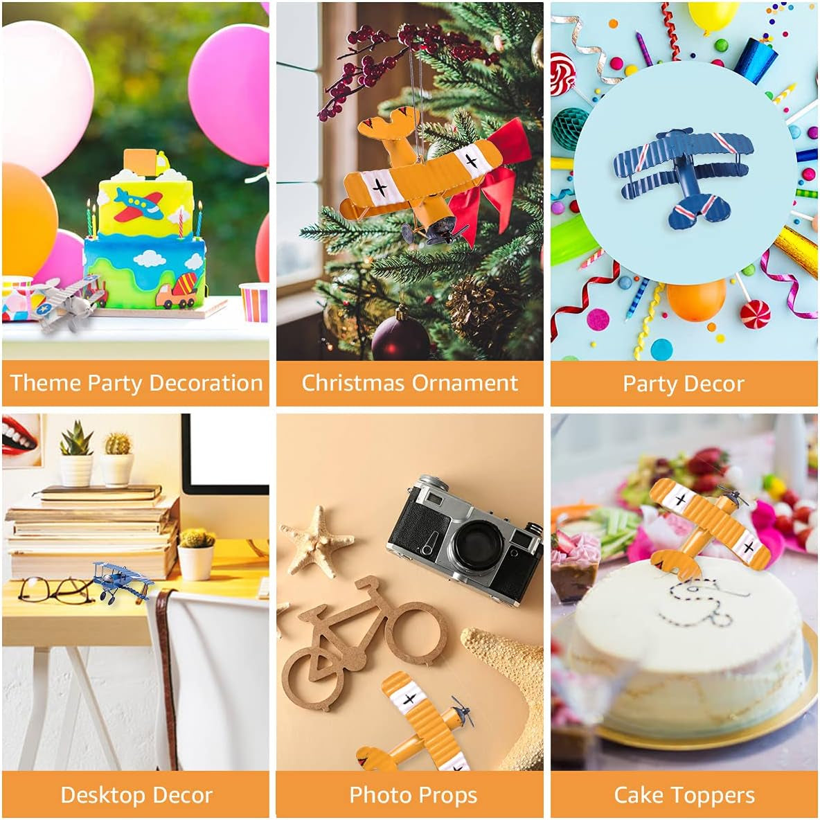 Airplane Hanging Ornament Vintage Mini Metal Airplane Decor Decorations Model Aircraft Biplane Pendant for Room, Cake Toppers, Photo Props, Christmas Tree, Desktop