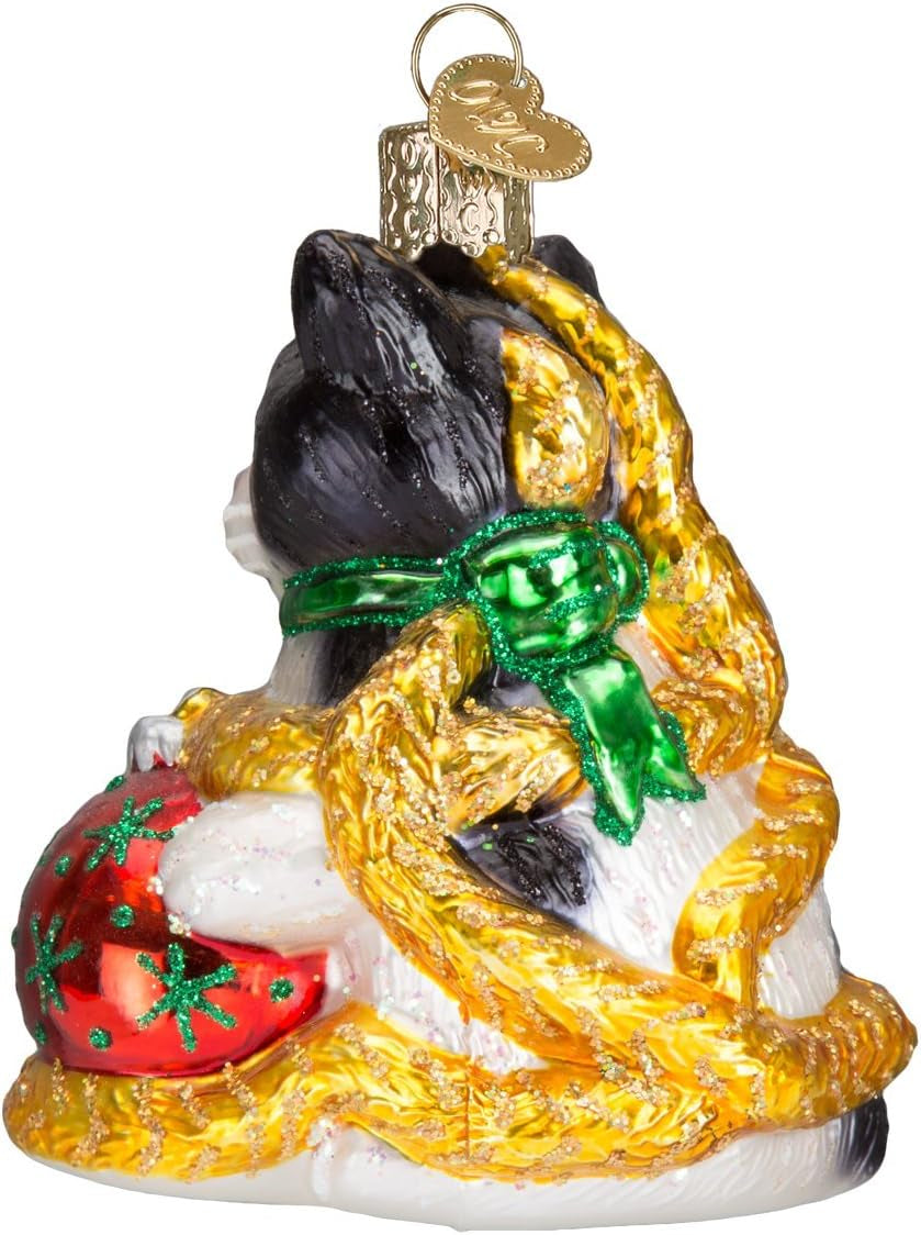 Ornaments: Holiday Kitten Glass Blown Ornaments for Christmas Tree (12223)