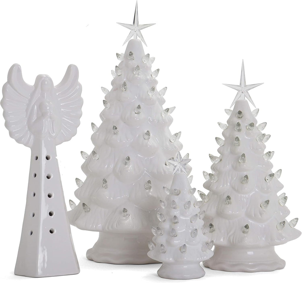 Ceramic Christmas Tree with Lights - Vintage White (Small, 6.75 Inch)