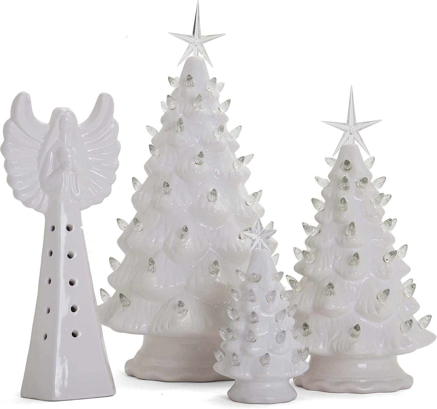 Ceramic Christmas Tree with Lights - Vintage White (Small, 6.75 Inch)