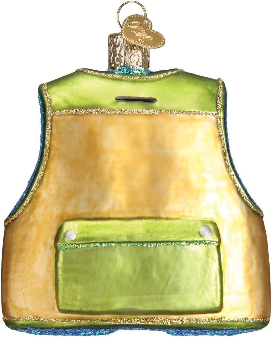 Ornaments: Fishing Vest Glass Blown Ornaments for Christmas Tree (44091)