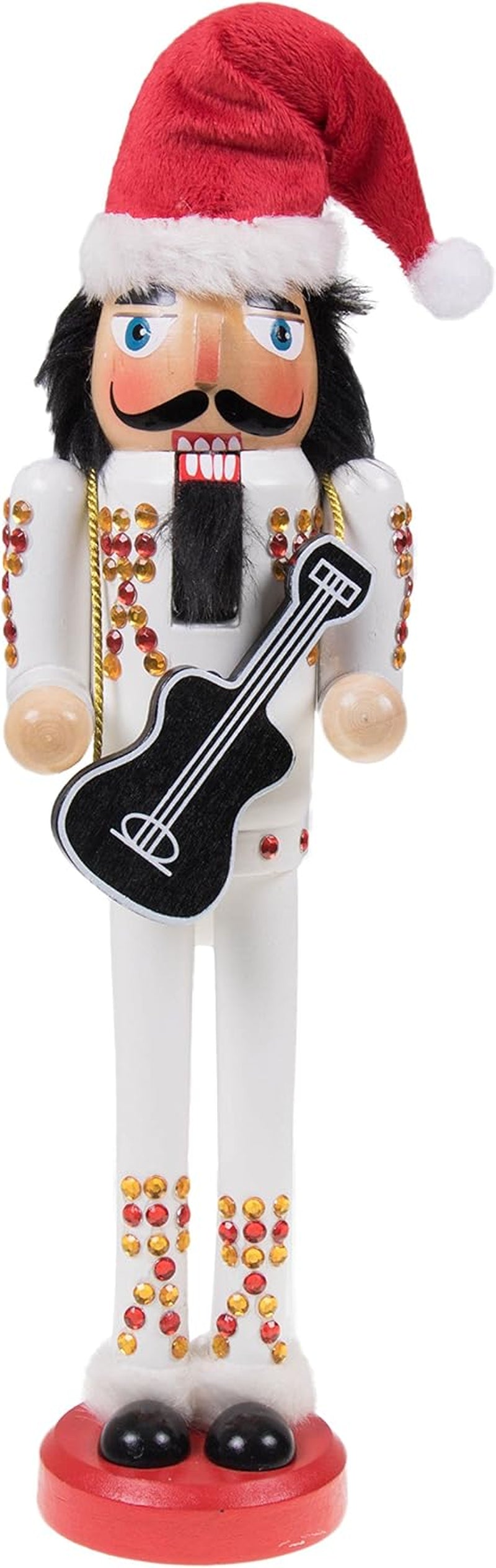 Rockstar 15 Inch Traditional Wooden Nutcracker, Festive Christmas Décor for Shelves and Tables