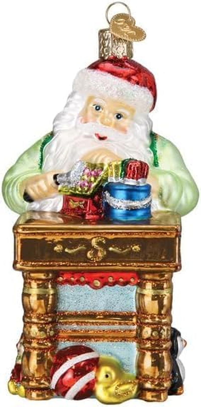 Workshop Santa Glass Hanging Ornament