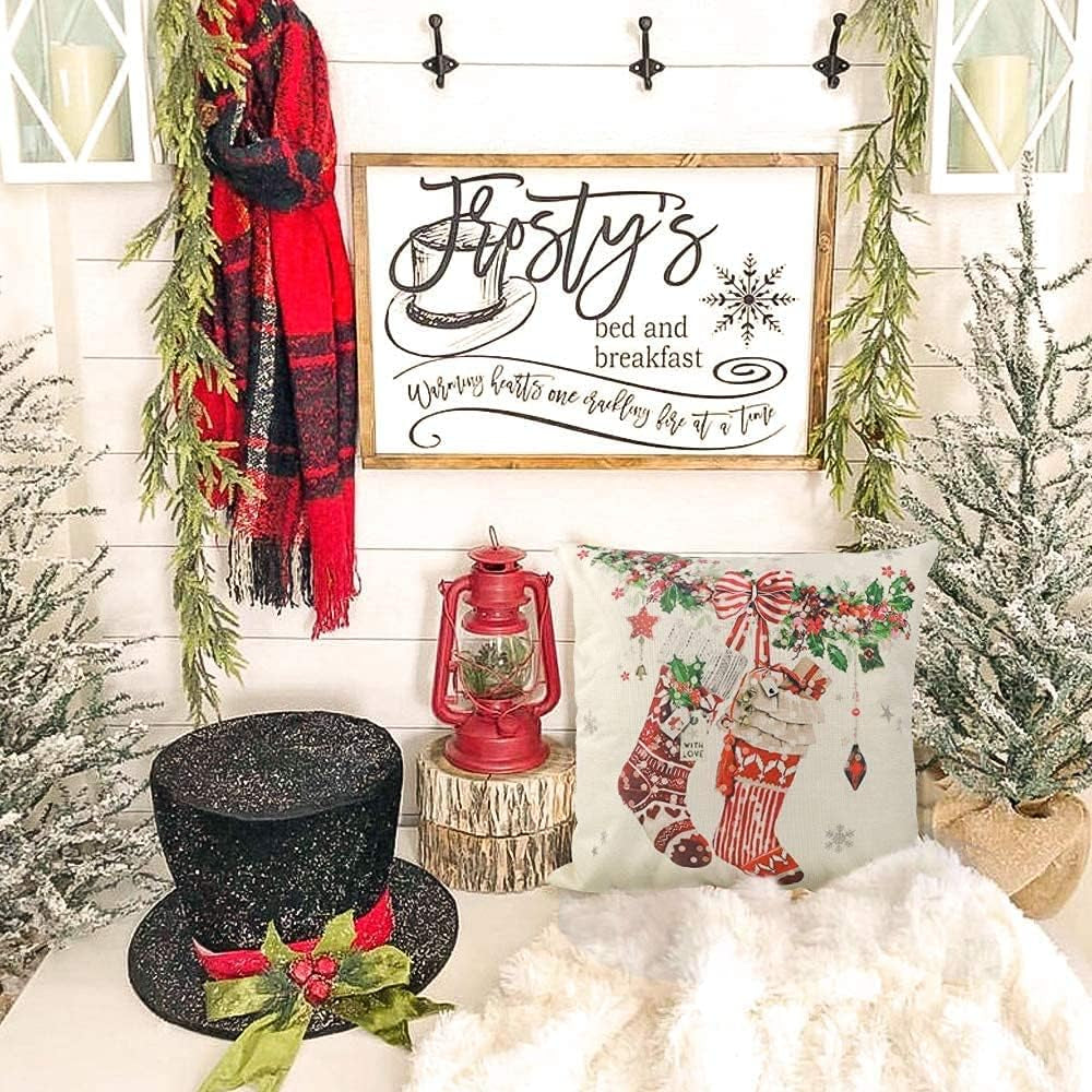 Christmas Pillow Covers 20X20 Set of 4 Christmas Decoration, Vintage Farmhouse Christmas Throw Pillowcase for Couch Sofa Home Decor