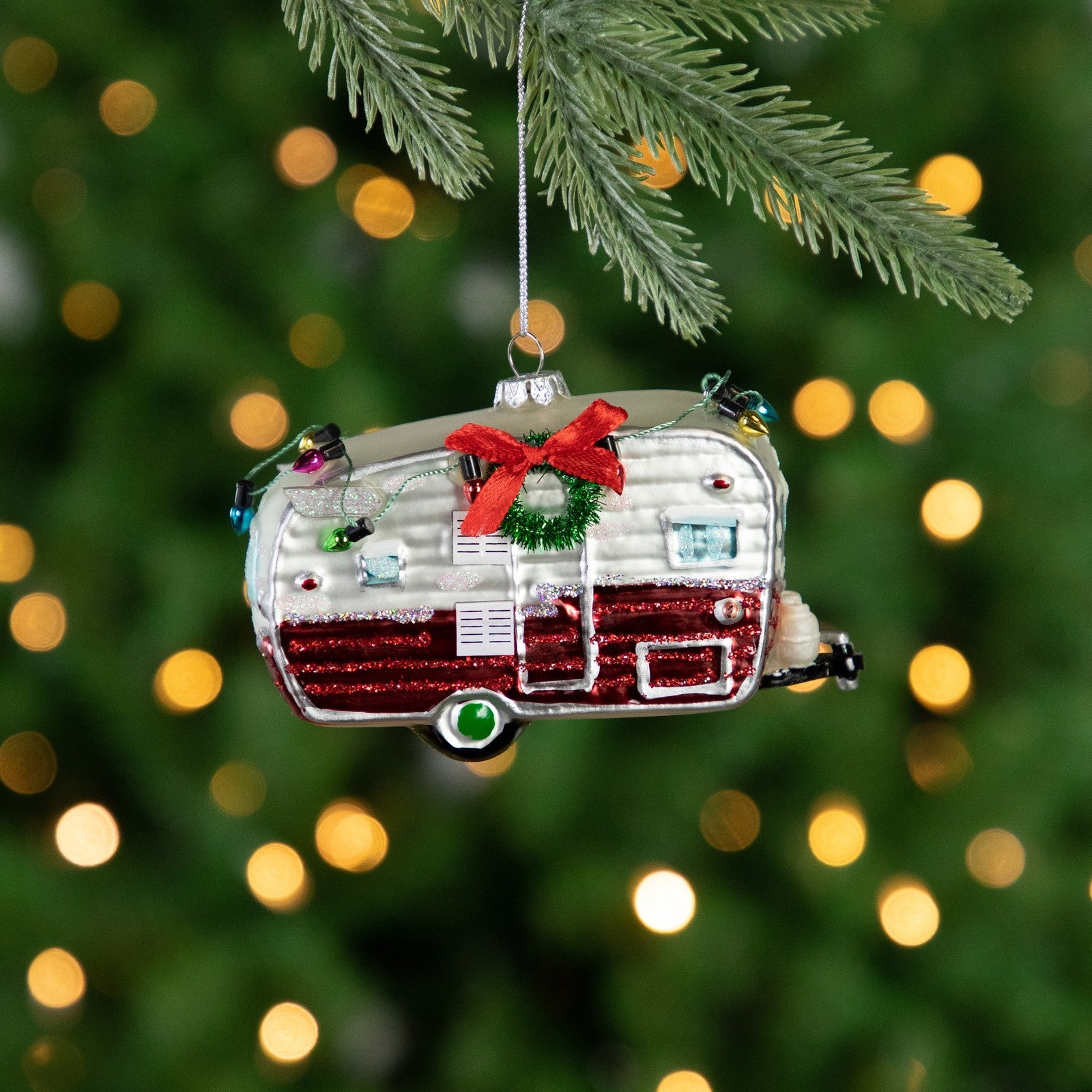 Northlight 5-Inch Red and White Vintage Camper Glass Christmas Ornament
