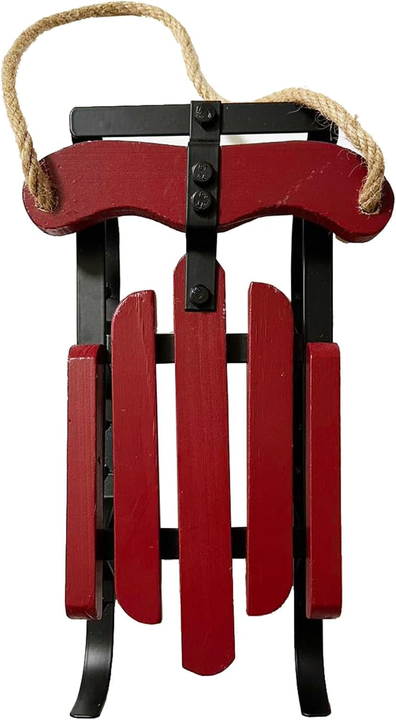 Rustic Hanging Wooden Santa Sled Wall Decor, Old Fashioned Decorative Hanging Sleigh Christmas Tree Decoration Wood Sleds Outdoor Yard Decorations (Small)