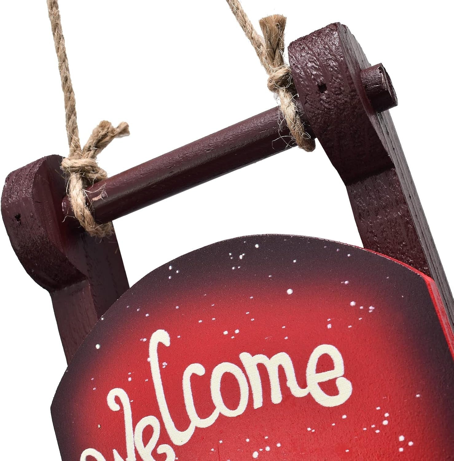 Wooden Christmas Sleigh Sign Decorative Snowman Ornaments Hanging Sled 15.0X4.4 Inches Winter Holiday Merry Xmas Red Porch Home Decor (Welcome)