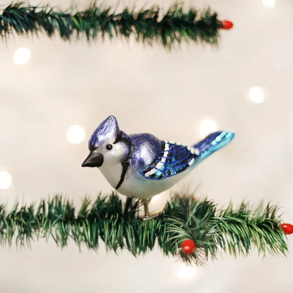 Ornaments: Bird Watcher Collection Glass Blown Ornaments for Christmas Tree,Bright Blue Jay