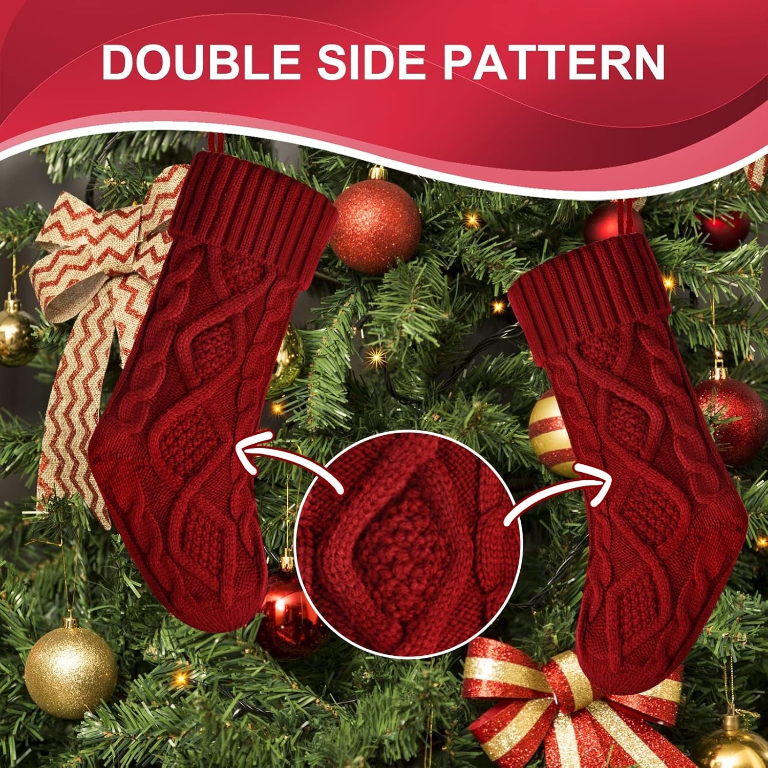 18" 4PCS Unique Burgundy Knit Christmas Stockings,Style2