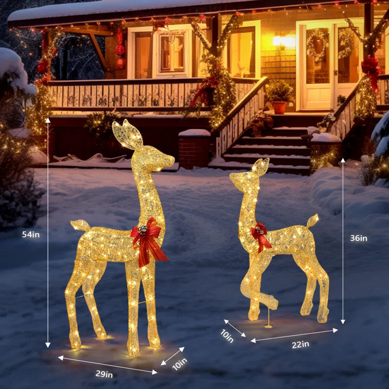Gold Lighted Reindeer Family Set Christmas Decor