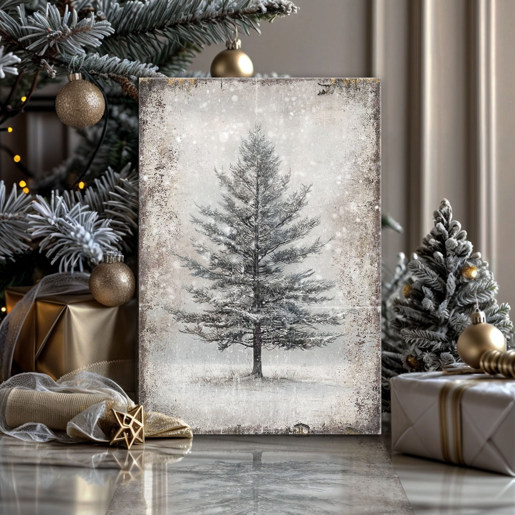 Vintage Christmas Tree Wall Art VIII