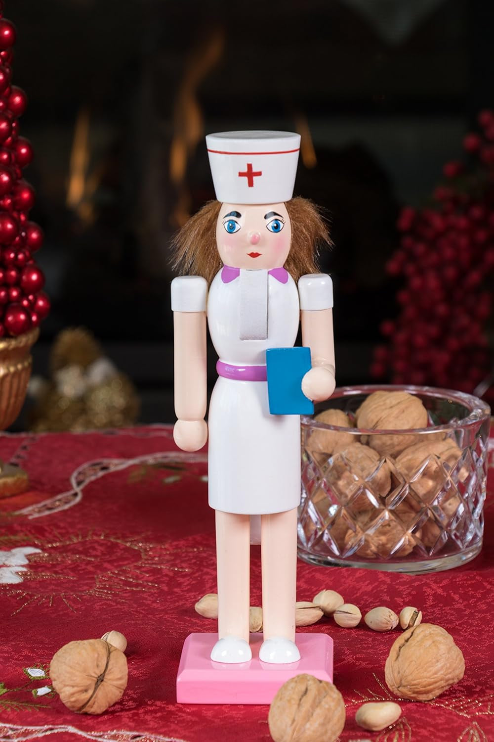 Nurse 10 Inch Traditional Wooden Nutcracker, Festive Christmas Décor for Shelves and Tables