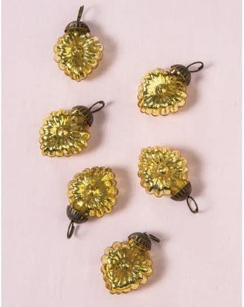 6 Pack | 1.25" Gold Viola Mercury Glass Heart Ornaments Christmas Tree Decoration- Great Gift Idea, Vintage-Style Decoration for Christmas, Special Occasions, Home Décor and Parties