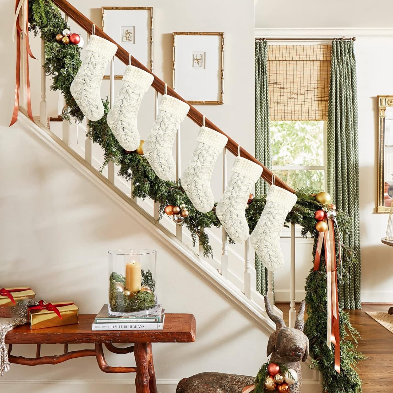 Pack 6,14" Unique Ivory White Knit Christmas Stockings Style3