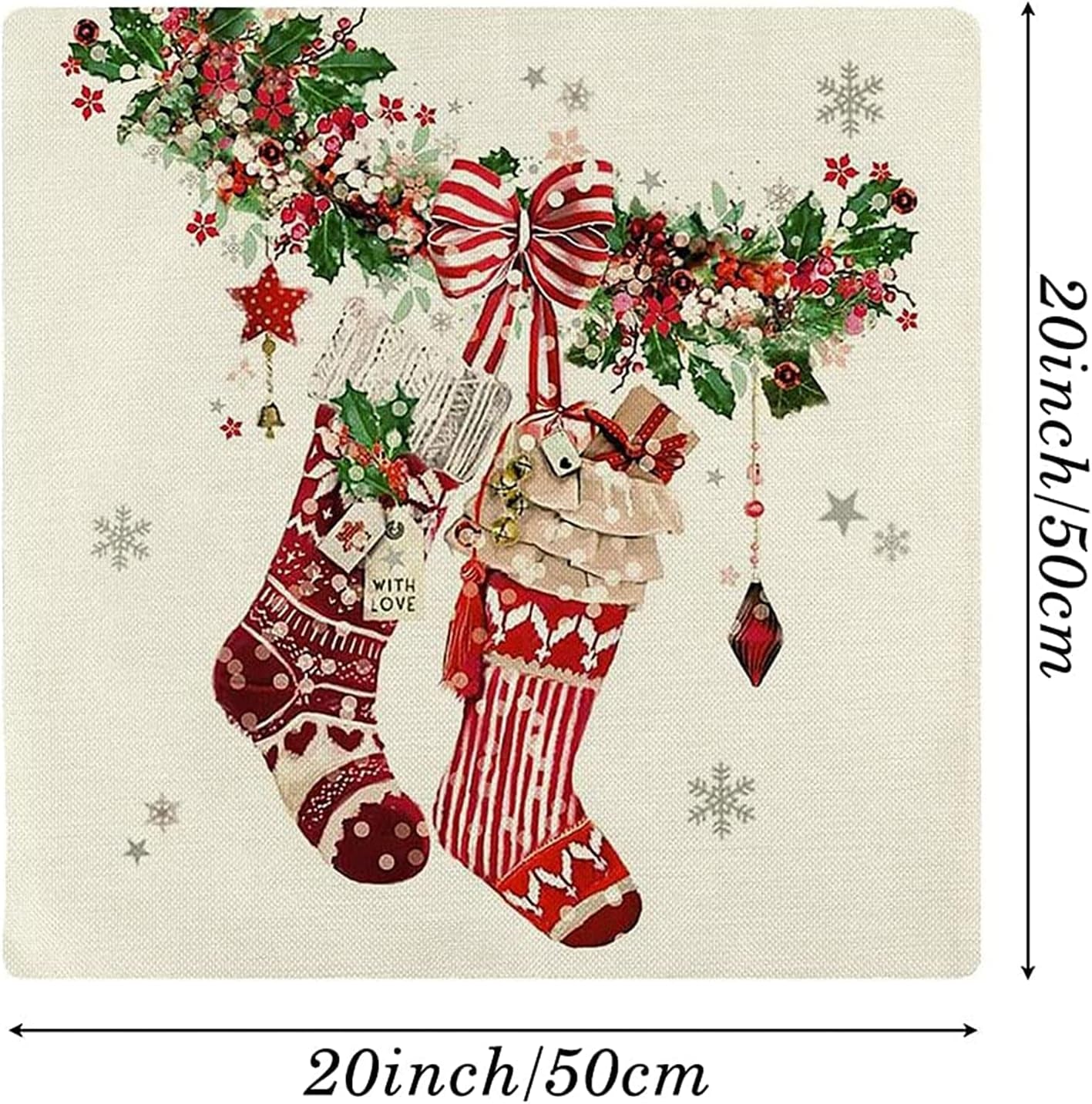 Christmas Pillow Covers 20X20 Set of 4 Christmas Decoration, Vintage Farmhouse Christmas Throw Pillowcase for Couch Sofa Home Decor