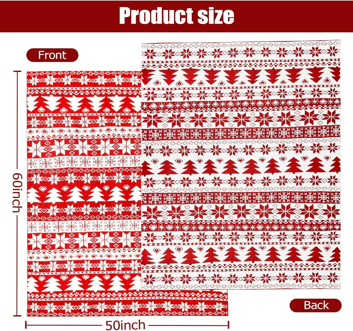 Red Christmas Throw Blanket for Couch, Fluffy Cozy Soft Blanket, Xmas Throw Blanket for Bed Sofa and Gift (50" X 60", Red Reindeer)