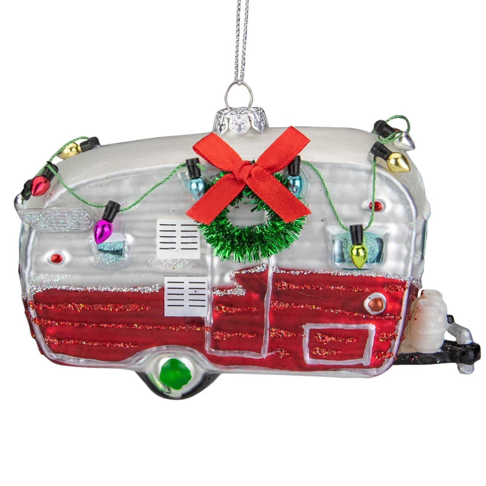 Northlight 5-Inch Red and White Vintage Camper Glass Christmas Ornament