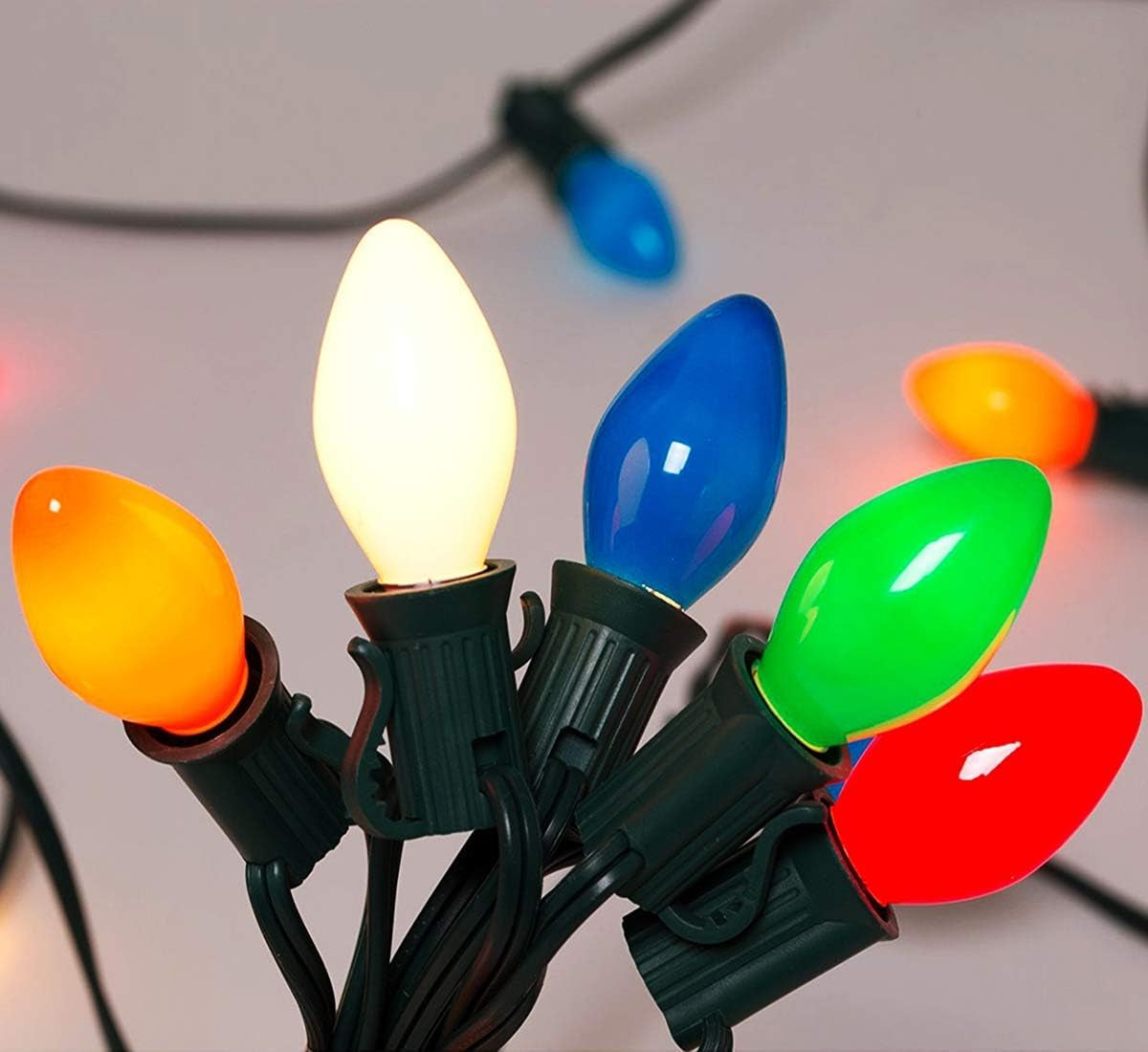25 Pack C7 Multicolor Christmas Replacement Bulbs 5W Vintage Ceramic Light Bulbs C7/E12 Candelabra Base Fits C7 Christmas Ornament Indoor Outdoor String Lights